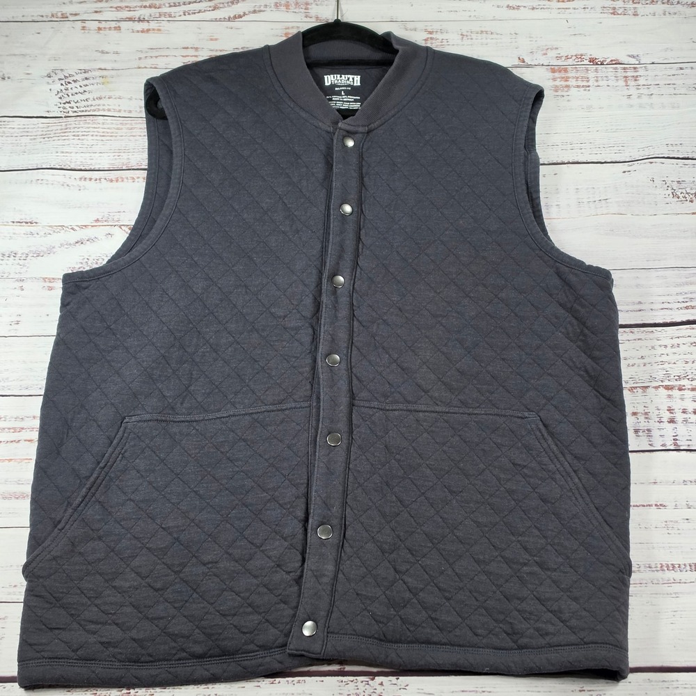 Duluth Trading Co Quilted Vest Men L Gray Excellent Relaxed Fit Snap Front Layer